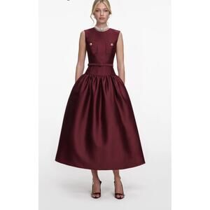 Self-Portrait Burgundy Taffeta Midi Dress US 4